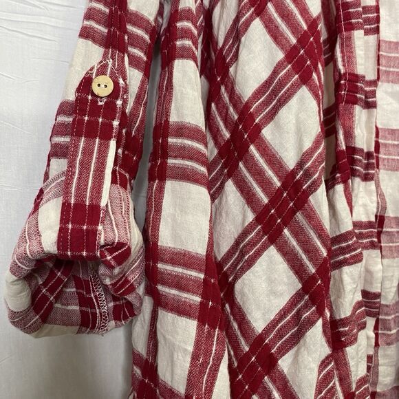 ORANGE CREEK Cardigan Plaid Fringe Open Front Long Sleeve Womens M L Red White - Picture 8 of 11